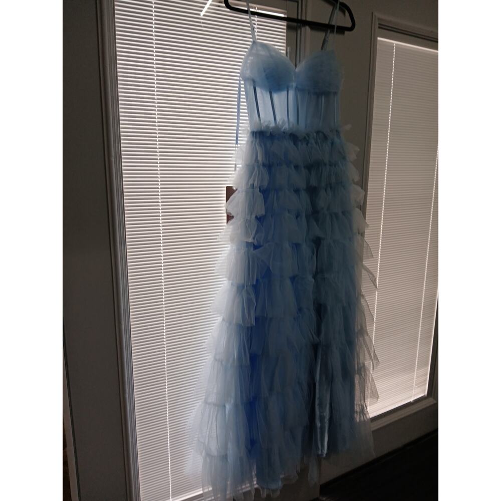 Stacees A-line Sheer Corset Ruffle Prom Dress - Picture 2 of 8